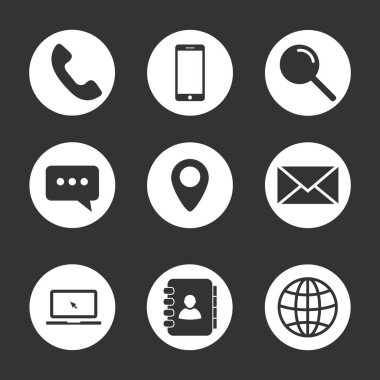 contact us vector icon set isolated on black background