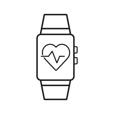 Fitness akıllı izle anahat simgesi. Mobil kavramı ve web tasarım için doğrusal stili işaret. Fitness grup, el bilezik basit çizgi vektör simgesi. Sembol, logo illüstrasyon. Piksel mükemmel vektör grafikleri