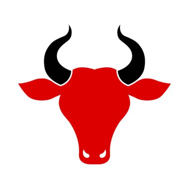 Vector silhouette of a bull, logo with a bull's head. Head of a horned animal, sign of a calf. Vector bull head, calm pose. Bull 2021, symbol of the new year.