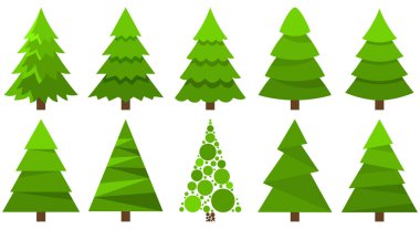 Beyaz arka plan üzerinde izole Noel ağaçları. Yılbaşı ağaçları. Düz stil vektör çizim.