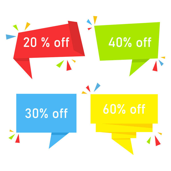 Sale banner design template. Flat origami speech bubble special offer discount vector illustration.