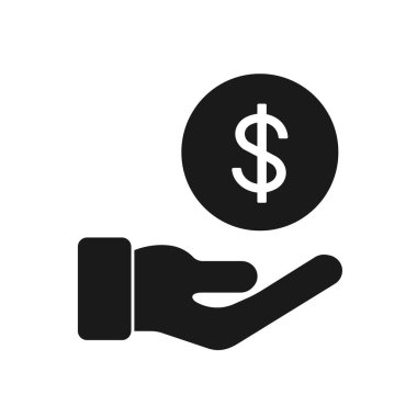 Pictograph of money in hand. dollar sign on the palm vector icon