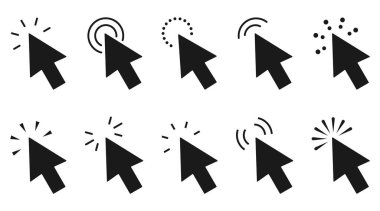 Computer mouse click cursor gray arrow icons set. Vector