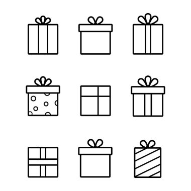 Gift boxes vector icons. Box for gift and present gift box in linear style