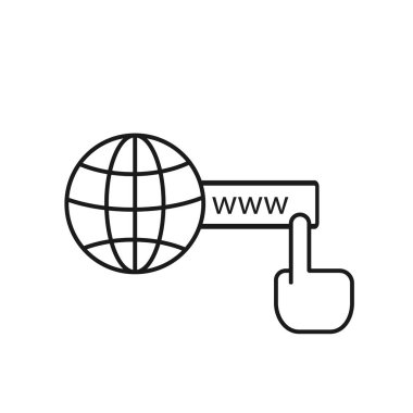 Internet symbols with clicking hand symbol icon isolated on white background