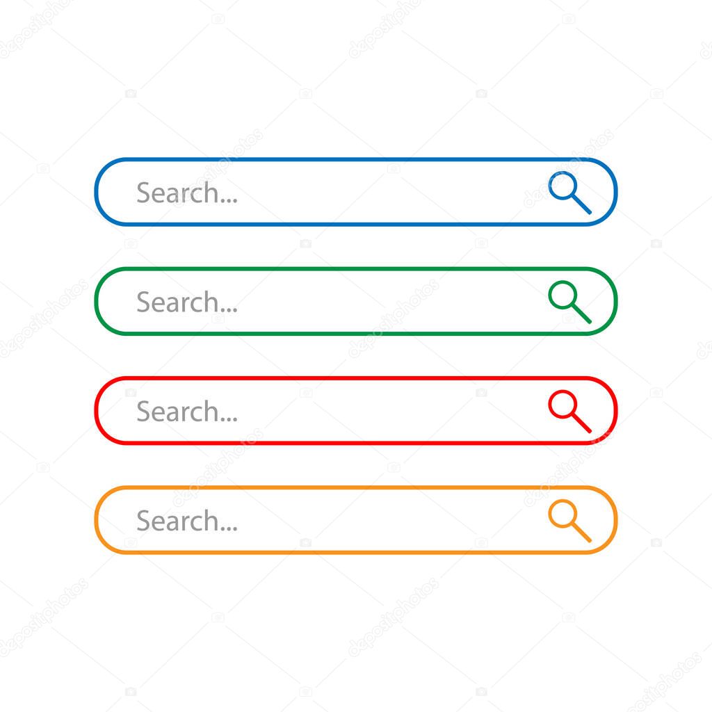 Web search form and button with loupe sign. Variations colors rounded rectangle