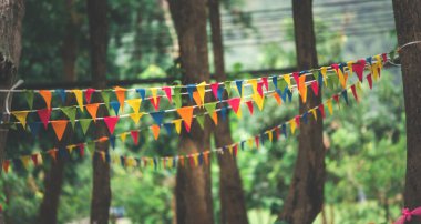 Party flags decorated at a party in the morning.