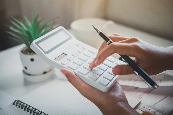 Business Person Sitting Desk Office Using Calculator Work Business Concept — Stock Photo, Image