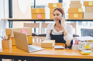Small business owners online are chatting, selling products and checking orders for products that customers order. of online retailers - online shopping