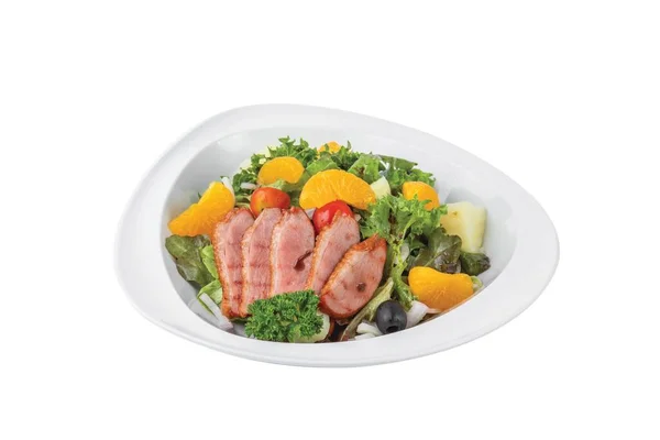 Καπνιστή Breast Duck Mixed Salad Πορτοκαλί Λευκό Πιάτο — Φωτογραφία Αρχείου