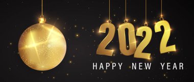 Altın parıltılı havai fişeklerin yeni yılı kutlu olsun. Vector Golden Işıltılı metin ve 2022 numara bayram tebrik kartı için parlıyor