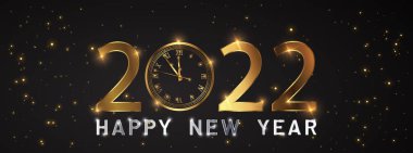 Havai fişekli, saatli ve ışıklı zarif yeni 2022 yılınız kutlu olsun. Asgari metin şablonu.