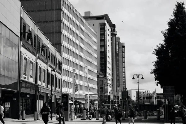Dettagli Architettonici Paesaggio Urbano Del Centro Cardiff Vecchie Facciate Vittoriane — Foto Stock
