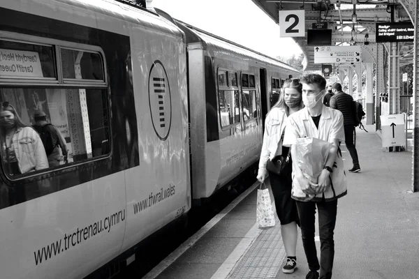 Cardiff Pays Galles Août 2021 Images Noir Blanc Station Queen — Photo