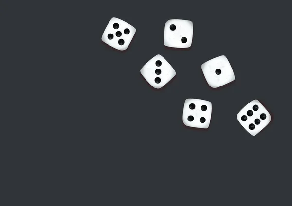 在黑色背景上玩白色骰子 六只骰子 — 图库照片