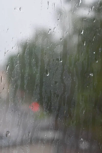 Krople Deszczu Oknie Deszczowa Jesień Tło Kropel Szybie Zbliżenie — Zdjęcie stockowe