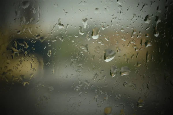 Regentropfen Fenster Verregneter Herbst Hintergrund Von Tropfen Auf Glas — Stockfoto