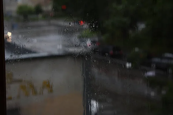 Gouttes Pluie Sur Fenêtre Automne Pluvieux Fond Gouttes Sur Verre — Photo