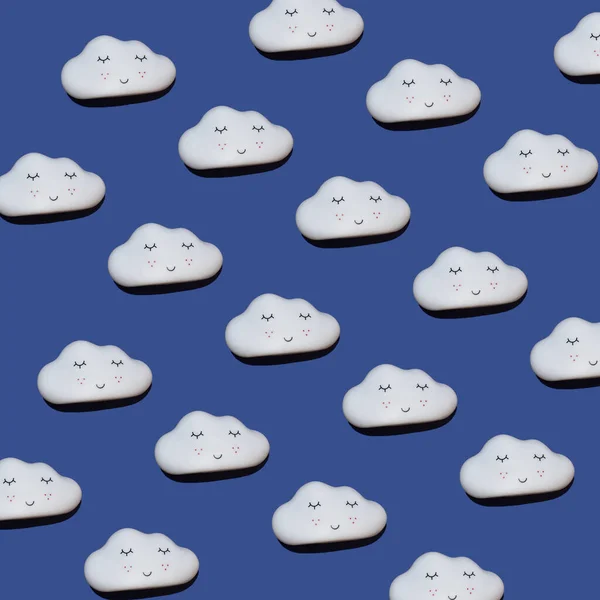 White cute cloud pattern, blue background