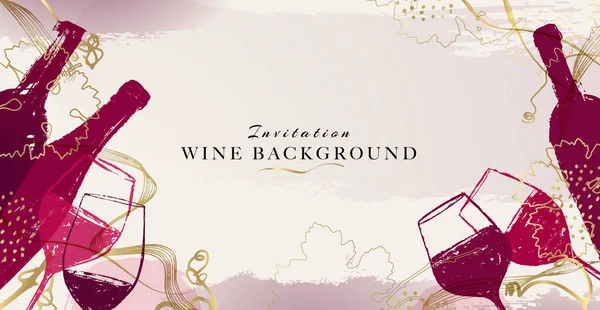 Elegantes Weinhintergrunddesign Moderne Illustration Weinglas Und Flasche Mit Goldenen Details — Stockvektor