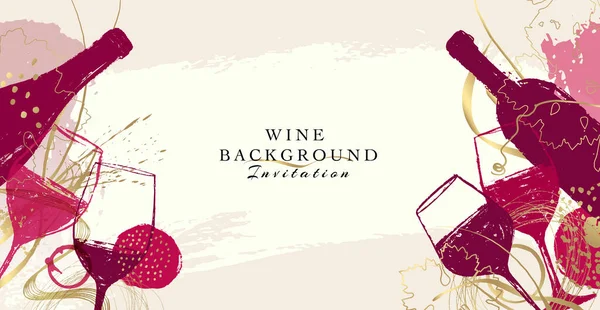 Elegante Wijn Achtergrond Ontwerp Moderne Illustratie Wijnglas Fles Met Gouden — Stockvector