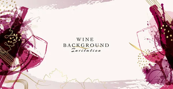 Κομψό Σχεδιασμό Φόντου Κρασιού Μοντέρνα Εικονογράφηση Ποτήρι Κρασιού Και Μπουκάλι — Διανυσματικό Αρχείο