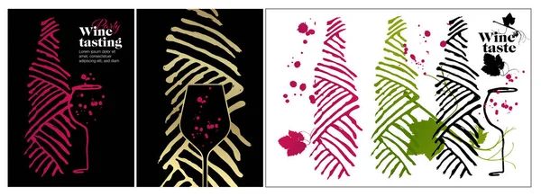 Ιδέα Καλλιτεχνικών Σχεδίων Μπουκάλια Και Ποτήρια Κρασί Ποτό Σκιαγράφημα Σιλουέτας — Διανυσματικό Αρχείο
