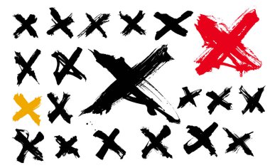 X 'in çizimi. Elle çizilmiş Strokes. Güçlü fırça izleri. Sert vektör vuruşu. Grunge. Karalama. karalanmış vuruş