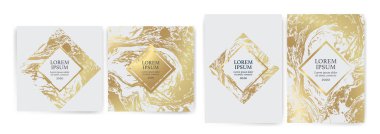 Altın desenli, mermer efektli tasarım şablonları. Lüks görünümlü altın ve beyaz bir arka plan. Düğün davetiyeleri, doğum günleri, VIP etkinlikleri için uygun. Vecto