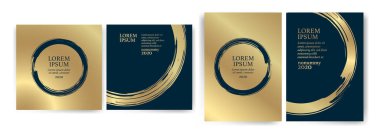 Mavi ve altın desenli şablonlar. Mavi ve altın vuruşlar. Düğün davetiyesi, etkinlik, parti, yıldönümü fikri. Lüks, zarafet, basit, sanatsal. Vektör vuruşu