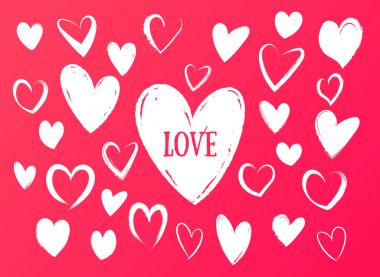 Kupa çizimi. Kalem darbeleri, fırça ya da işaret olan kalpler. Aşk kartları, reklam afişleri, broşürler, posterler için farklı kalp şekilleri. Vektör şekilleri.