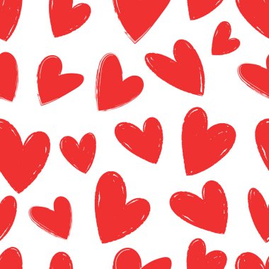 Elle çizilmiş kalplerin kusursuz deseni. Kartlar, kağıtlar, kumaşlar, duvar kağıtları, dekorasyon, web afişleri, posterler, broşürler için arka plan. Vektör illüstrasyonu.