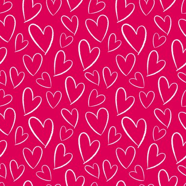 Elle çizilmiş kalplerin kusursuz deseni. Kartlar, kağıtlar, kumaşlar, duvar kağıtları, dekorasyon, web afişleri, posterler, broşürler için arka plan. Vektör illüstrasyonu.