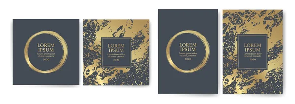 Sada Designových Šablon Zlatou Texturou Mramorový Efekt Luxus Elegance Vhodné — Stockový vektor