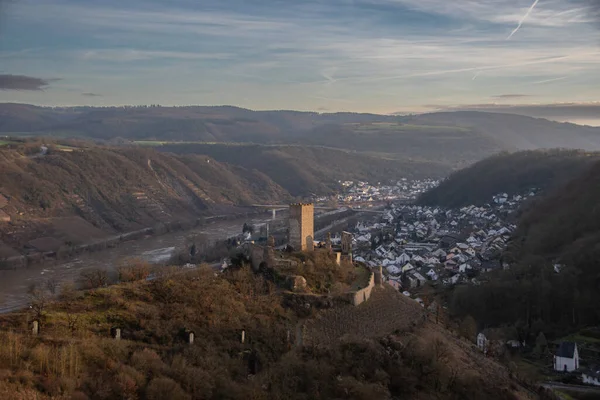 Kilátás Felülről Niederburg Kobern Gondorf Moselle Völgy Késő Esti Nap — Stock Fotó