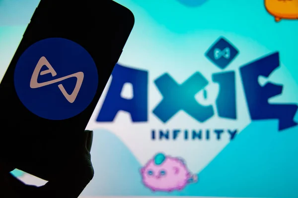 Rheinbach Februar 2022 Das Markenlogo Des Blockchain Videospiels Axie Infinity — Stockfoto