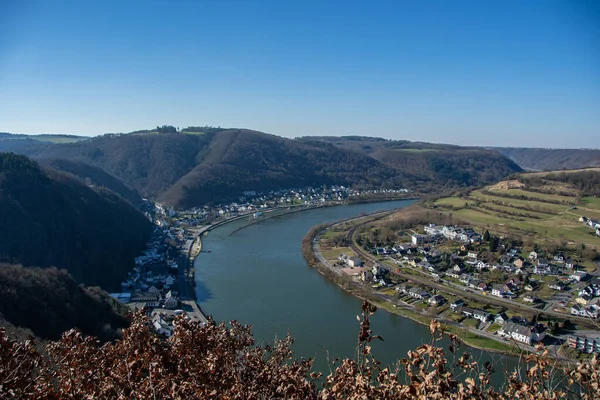 Vista Ponto Vista Teufelslay Moselle Das Cidades Brodenbach — Fotografia de Stock