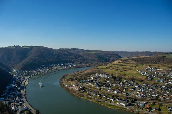 Vista Ponto Vista Teufelslay Moselle Das Cidades Brodenbach — Fotografia de Stock