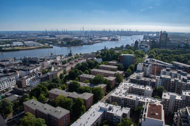 Hamburg, Germany  22 June 2022,  The view of the port of Hamburg from above