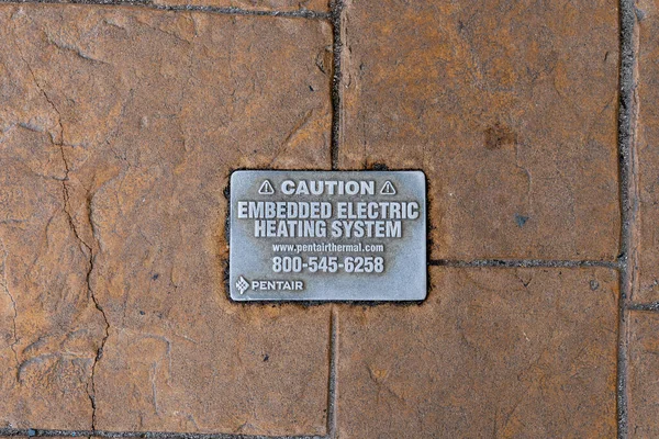 Wayne Oct 2021 Warning Sign Public Sidewalk Embedded Electric Heating — Stock Photo, Image