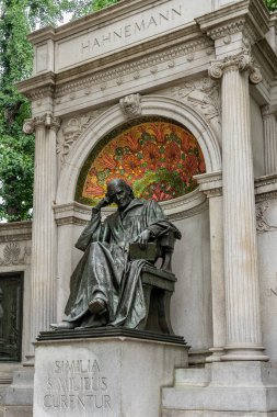 Washington, DC - June 27, 2022: Side view of memorial to Samuel Hahnemann who was a German physician known for creating the system of alternative medicine called homeopathy.