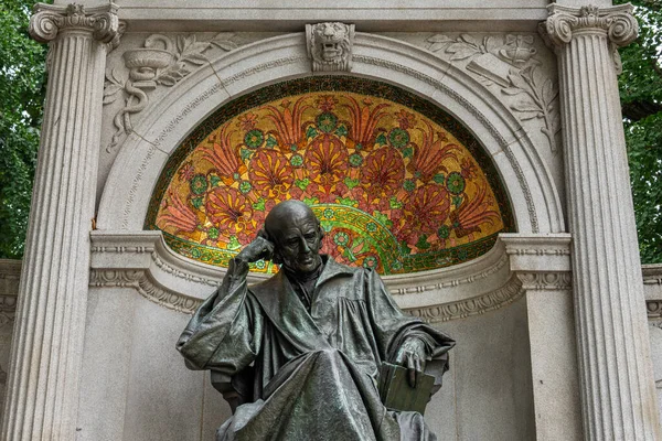 Washington, DC - June 27, 2022: Detail of memorial to Samuel Hahnemann who was a German physician known for creating the system of alternative medicine called homeopathy.