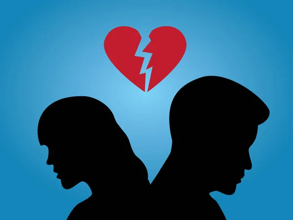 Pár Rozbít Koncept Silueta Muže Ženy Špatným Vztahem Zlomené Srdce — Stockový vektor
