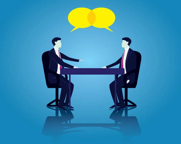 Spotkanie Biznesowe Koncepcja Komunikacji Ilustracja Dwóch Biznesmenów Rozmawia Stole Biurowym — Wektor stockowy