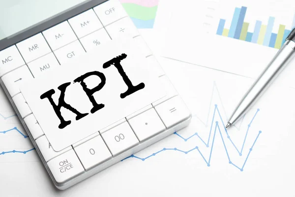 Text Kpi Calculator Pen Charts Documents Graphs Business Tax Concept — Stock Photo, Image