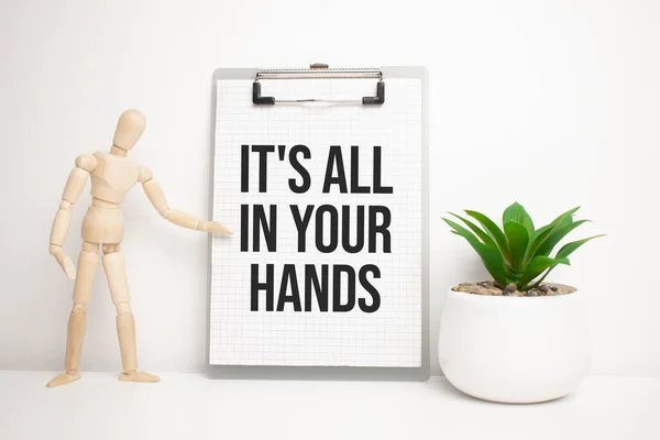 Está Tudo Suas Mãos Assine Descanso Pequeno Placa Madeira Cavalete — Fotografia de Stock
