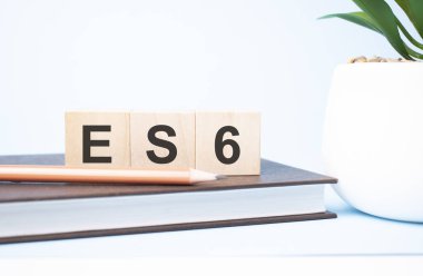 Es6 konsepti. Arama motoru optimizasyon kısaltması iki farklı boyutta kalem destekli yapı taşları üzerinde. Boşluğu kopyala.