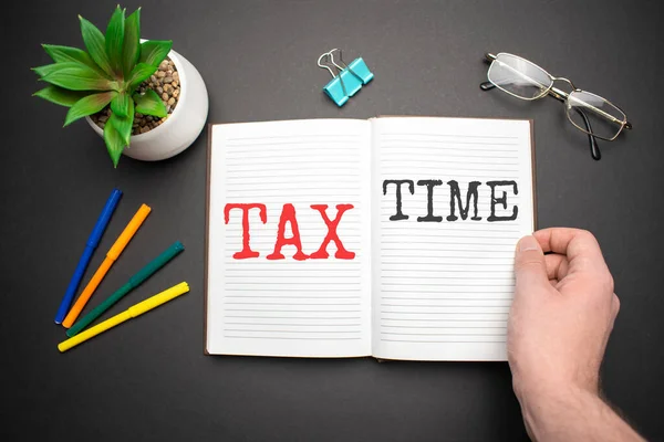 Tempo Para Impostos Planejamento Dinheiro Contabilidade Financeira Tributação Empresário Economia — Fotografia de Stock