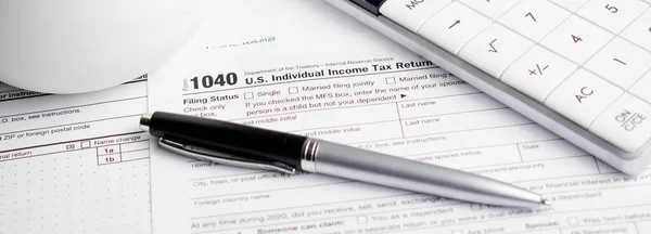 Pen Ons Belastingformulier Achtergrond Begrip Belastingdag — Stockfoto