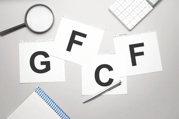 Lupa Calculadora Lápiz Hoja Papel Con Texto Gfcf —  Fotos de Stock